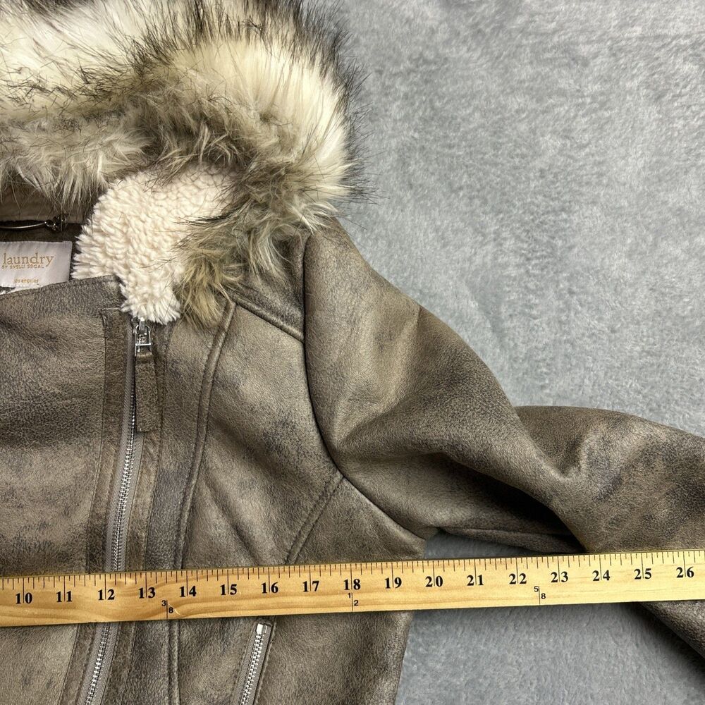 Laundry by Shelli Segal Womens Jacket Faux Fur Hood Faux Suede Sz. Large - Picture 2 of 11